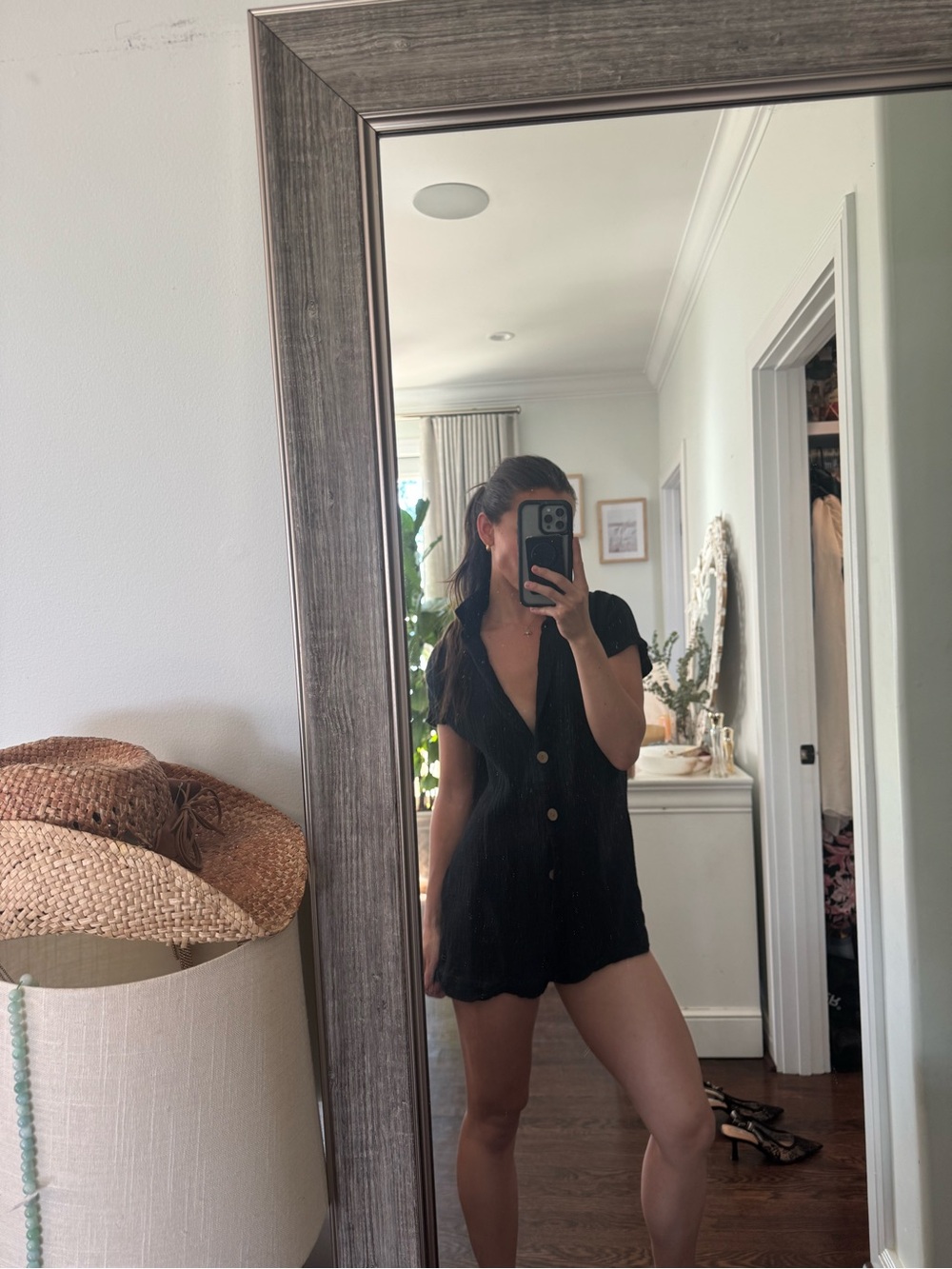 Princess Polly Black Satin Button Romper